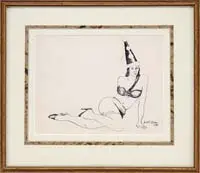 It’s Party Time by Walt Francis Kuhn, Ink on paper scene shows a woman seated on ground wearing a clown/party hat, sold Aug 2008