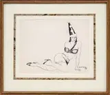 It’s Party Time by Walt Francis Kuhn, Ink on paper scene shows a woman seated on ground wearing a clown/party hat, sold Aug 2008