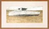 D Fallam, Past Its Prime, Outstanding watercolor in the tradition of Wyeth shows a retired wood lobster boat on its side in the dry grass dunes