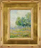 F J Schmidt, Spring Field, Oil on board spring scene shows a small grove of trees amongst a colorful field with flowers and fence