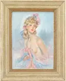 Signed, Pair of Pin-Up Girl Portraits, Oil on canvas portraits of semi-nude women with elegant costumes