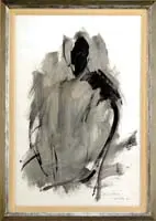 Signed, Studio Study, Gouache black and gray figural study signed lower right with what appears to be Durtik and dated “65”