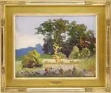 Henry Ryan MacGinnis, Spring Colors, Oil on wood panel spring scene shows a field and tree landscape under a colorful sky