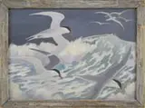 James Floyd Clymer, Terns, Large oil on canvas scene shows several black and white terns flying over cresting wave
