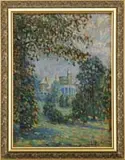 Northam Robinson Gould, Country Estate, Oil on board summer scene shows a large family estate with expansive lawn and shrub and tree grounds