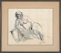 Pellerano, Nude Sketch, Watercolor sketch of a nude woman in reclining position