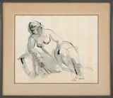 Pellerano, Nude Sketch, Watercolor sketch of a nude woman in reclining position