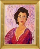 Aaron Douglas, Portrait of a Woman, Watercolor portrait of a young woman wearing a red dress with yellow edge