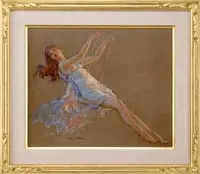 Arthur Prince Spear, Study for “The Butterflies, Wonderful pastel on paper of a young woman with flowing sheer dress swinging on a swing