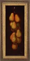 Pears by William Aiken Walker, Oil on canvas still life scene shows a hanging branch of pears. Nicely rendered against a brownish/red background, sold Aug 2007