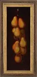 William Aiken Walker, Pears, Oil on canvas still life scene shows a hanging branch of pears. Nicely rendered against a brownish/red background