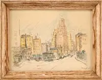 Anthony Thieme, Two Works New York City, A pair of pencil and crayon drawings of New York street scenes. Both marked New York and signed “A.T.”