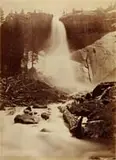 Carleton Watkins, Yowie, the Nevada Fall, 700 Feet, Yosemite, Outstanding and rare Mammoth albumen print shows an early photograph of the Nevada Falls at Yosemite