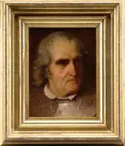 Unsigned, Portrait of a Military Man, Oil on mahogany panel head portrait shows a long gray haired man with determined look wearing a metal gorget