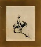 Ross Santee, Slow Going, Limited edition etching shows a man on a burro on a small hill