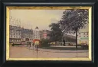 Emmanuel Lisieux, Parisian Street Scene, Oil in canvas painting of an early to mid-20th century Parisian street scene. Square with fountain at center