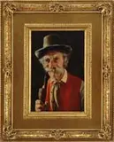Wilhelm Klein, Portrait of a Man with Mustache and Pipe, Oil on wood panel portrait shows a mustached gentleman with hat and pipe
