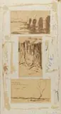 Albert Leroy Groll, Three Western Sketches, Postcard size pen and ink drawings, all mounted on the same white board. 1)