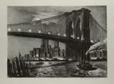 Richard Bergere, Twilight Over Brooklyn Bridge, A limited edition, signed, original lithograph