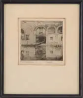 Traghetto, Venice by Ernest D. Roth, Etching scene shows a gondola in front of a series of arched porch entries in Venice, sold Feb 2007
