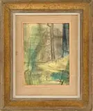 William Barnett, Forest, Pastel crayon on paper abstract scene in colors of black, green, yellow and blue