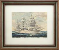 Paul Norton, Us Coast Guard Academy’s “Eagle, Colored print of the famous three-mast white hulled training ship sailing left to right