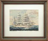 Paul Norton, Us Coast Guard Academy’s “Eagle, Colored print of the famous three-mast white hulled training ship sailing left to right