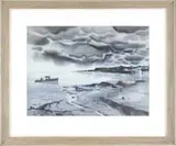 Laurence Philip Sisson, Storm Warning, Fine watercolor coastal scene shows a lobsterman in lobster boat near shore with oncoming storm clouds with rain