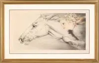 Thoroughbreds by Louis Icart, Etching and aquatint on paper scene shows a young woman on the back of a sprinting horse, sold Aug 2006