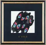 Abstract Design by Sonia Delaunay, Watercolor abstract design of green, red and blue splotches on a black background, sold Aug 2006