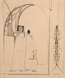 Fritz Janschka, Abstract Figures, Pen and ink abstract shows two figures with other symbols and shapes