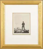 Philip Kappel, The Fisherman, Etching shows a man fishing on rocks beside water. Pencil signed lower right and identified illegibly on left
