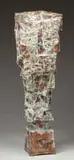 Satoru, Free Form Sculpture, Copper free form tapered tall sculpture in Cubist form having fence like patches attached to the jutting cubes