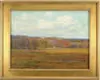 Melbourne H. Hardwick, Fall Meadow, Oil on canvas scene shows a large meadow with rocky hillside and trees in the distance