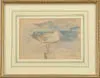 Milton Avery, The Lone Gull, Watercolor on paper shows a standing seagull on post with blue background