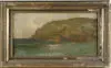 Bryant Chapin, Maine Coastal Scene, Oil on canvas scene shows large bluff of land with beach and oncoming waves