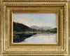 Leonard Moore Davis, Entering the Yukon Flats Above Ft, KLONDIKE?”. Oil on board shows small hill reflecting in water with snow covered mountain in background. Nice colors