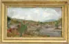 Henry Augustus Ferguson, Sketch of Glen Falls, New York, Oil on board shows a river town in valley landscape