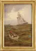 Unsigned, The Rescue, Oil on board scene shows a lifeboat with six men hailing a launch from a tall three-mast sailing ship