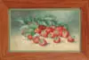 E. P. Field, Strawberries, Watercolor still life of a group of strawberries with leaves