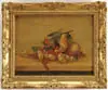 F... D..., Still Life of Fruit, Oil on masonite scene shows colorful fruit setting in a tabletop