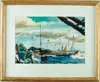Laurence P. Sisson, New York Yacht Club Cruise, Watercolor scene shows several sailboats at dock and mooring in harbor scene
