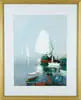 Charles C Gruppe, Boats at Dock, Acrylic on paper colorful scene shows large fishing boat moored to wharf with other sails and boats present