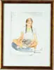 Alice Kent Stoddard, Young Girl with Sleeping Cat, Watercolor of a girl with braided hair seated cross legged with cat pillow and cat in lap
