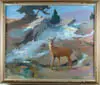 Will Rowland Davis, The Lone Deer, Oil on canvas scene shows early spring snow covered rocks with standing doe. Purple mountains in background