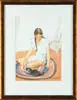 Alice Kent Stoddard, Young Girl with Playful Cat, Watercolor scene shows girl with braided hair seated on braided rug playing with a small black cat