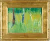 Impressionistic Landscape by August Francois Pierre Gay, Oil on board scene shows three colorful trees amongst tall grasses, sold Jan 2005