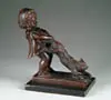 Juan Clara, Pulling the Cats Tail, Bronze figure of a young girl pulling a cat which is holding onto the rectangle base that the girl stands on