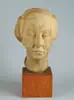 Milton Hebald, Bust of Mrs, CUMMINGS. Clay/plaster bust of a young Mrs. Cummings set into a square wood block. Back of signed “Hebald 51”