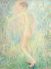 William Malherbe, ETUDE DE ME No, 4”. Oil on canvas nude study of a woman surrounded by spring type colors of blues and greens